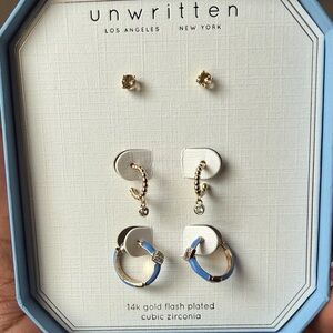 Unwritten Gold and Blue Cubic Zirconia Earrings